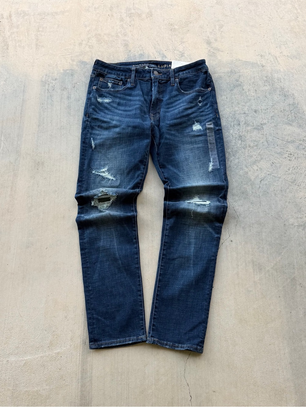 American Eagle Outfitters Distressed Dark Indigo Slim Straight Jeans BNWT